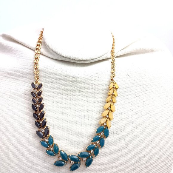 Kate Spade Black Green Yellow Gold Tone Rhinestone Collar Necklace 17" - Picture 2 of 6